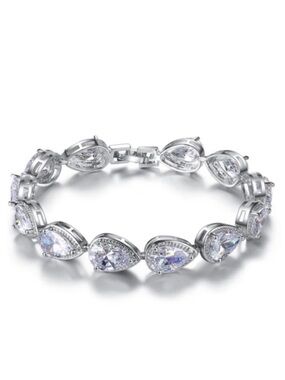 Swarovski Elements 925 Sterling Silver Teardrop Halo Tennis Bracelet NEW